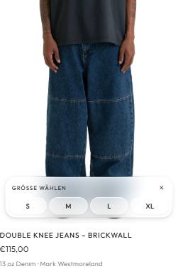 Produktkarte mit offener Größenleiste